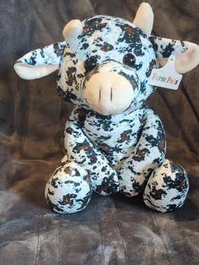 Blue Speckled Plush Cow Decorative Accent
